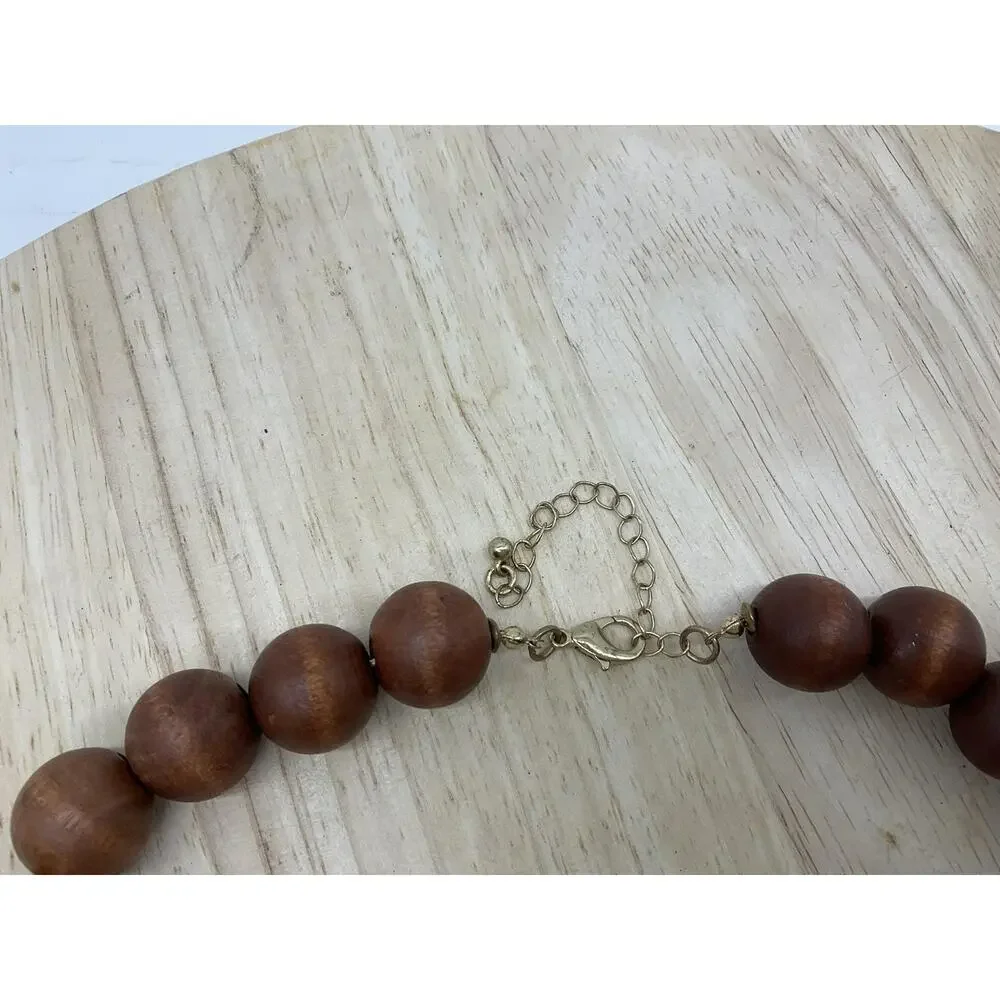 Necklace Brown Wood‎ Beaded Rectangle Pendant Statement 22 In Lobster Womens
